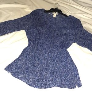 H&M Quarter Sleeve Navy Blue white dots blouse
